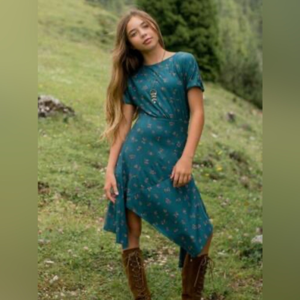 Joyfolie Mia Joy Girls Floral Shay Teal High Low Maxi Party Dress Size 14